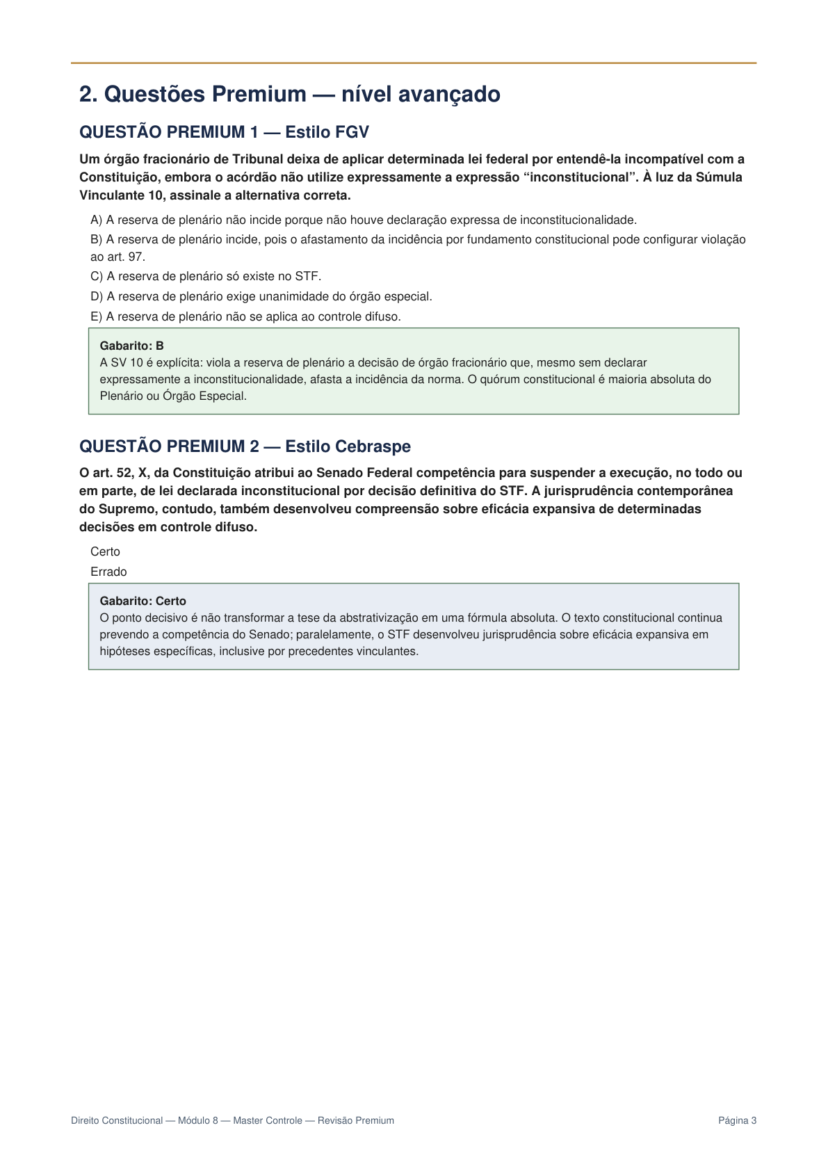 Página de questões premium do material